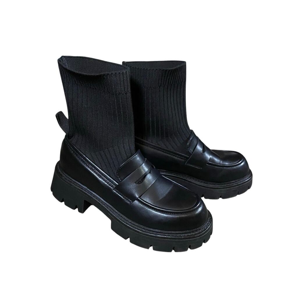 DECARSDZ Platform Leather Ribbed Sock Loafers - EU38/US7.5